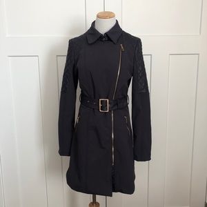 Laura Jo Long Belted Jacket Quilted Stitching